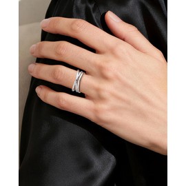 Desnuage Silver Plated Rings for Women Adjustable Open Ring Vintage Twisted Crossover Stackable Finger Jewelry Gifts