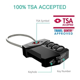 ORIA TSA Approved Luggage Lock, Combination Padlock, Travel Padlocks with 3-Digit, Flexible Cable, Lock for Locker, Backpacks, Suitcases, Handbag - 2 Pack