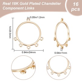 Beebeecraft 16Pcs Chandelier Connector Charm 18k Gold Plated Tibetan Circle Frame Multihole Pendant Charm Links for for Earring Jewelry Making Hole 1.2mm