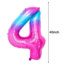 40 Inch Large Starry Sky Number Balloons, Giant Jumbo Helium Foil Mylar Big Gradient Colorful Number 4 Digital Four Balloons for Birthday Party Anniversary Wedding Decorations