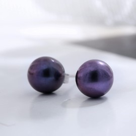 Women's freshwater cultured pearl earrings white buttons 925 Sterling Silver (black2)