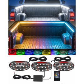 Tmengdao 3PCS RGB Truck Bed Lights Kit - 1.5M 270pcs 5050 RGB LED Strips, 12V Remote (8 Colors/8 Brightness), 4 Flashing & 4 Music Sync Modes, IP65 Waterproof for Trucks/SUVs/RVs/Camping