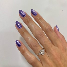 Matte Purple Chrome Press on Nails Short Almond Nails Press ons Metallic Nails Glue on,Acrylic Nails Fake Nails for Women,Thick Shinny Glazed False Nails Glue on Nails Short Oval Nails for Party 24Pcs