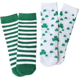 siopal 2 Pairs St. Patricks Day Socks for Kids, Knee High Shamrock Socks with Green Striped and White Shamrock for Irish Party St Patricks Day Decorations for Unisex Toddler 1-3 Years