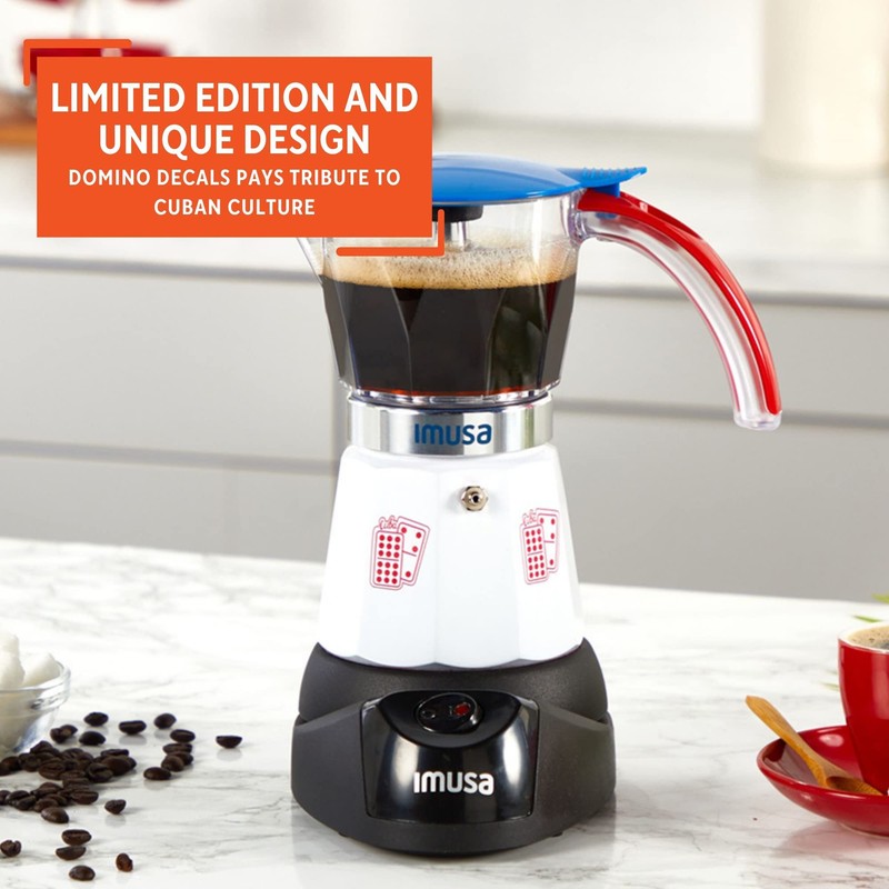 Imusa Special Edition Electric Cuba/Domino themed Espresso Maker, 3 or