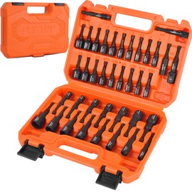 FTIHTRY 39Pcs Magnetic Nut Driver Set for Impact Drill, Metric & SAE Magnetic Impact Drill Driver Bit, 1/4" Hex Shank, Fully Magnetic Hex Nut Driver Drill Bit Master Kit, Black