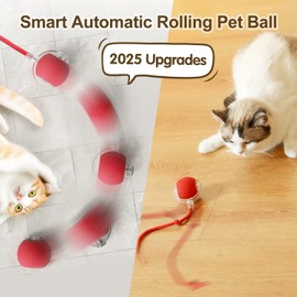 FYNDORS Interactive Rolling Cat Dog Ball, Upgraded Self Moving Toy, Chewie Viral Electric Dog Toys, Active Rolling Ball for Dogs, 360° Smart Automatic Rolling Pet Balls with Tail (Red)