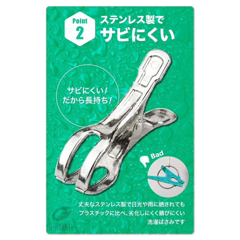 G-MODELL Clothespins, Stainless Steel, Strong, Windproof, (Pack of 10, Large)