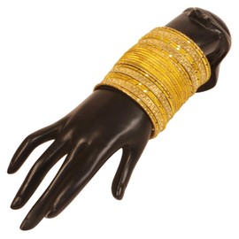 Touchstone NEW Italian Color Collection Indian Bollywood Handcrafted Peeled Paisley Textured Yellow Golden Designer Jewelry Chura Bangle Bracelets In Gold Tone For Women.