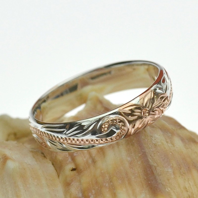 Breezy Island Hawaiian Jewelry, Pinky Ring, Plumeria & Scroll Pattern,