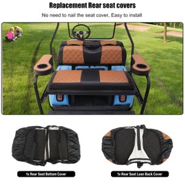 NOKINS Golf Cart Diamond Vinyl Seat Covers, Fit Club Car Precedent/DS/EZGO RXV/TXT/Yamaha Drive Aftermarket Regular Rear Seat Cushion, No Stapler, Multiple Colors and Breathable(Brown&Black)