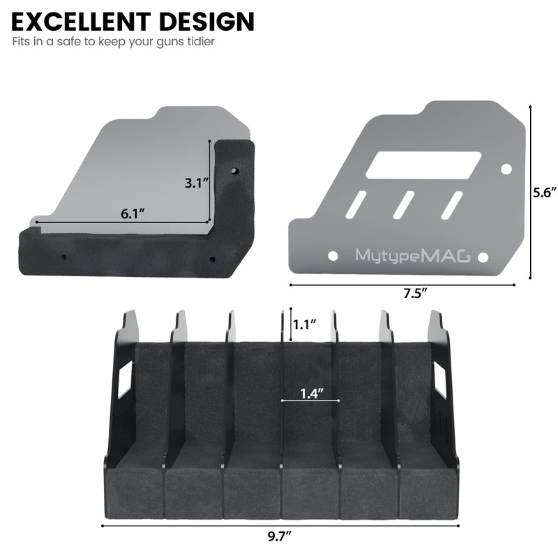Gun Rack for 6 Handguns, Pistol Holder Organizer Accessories Gun