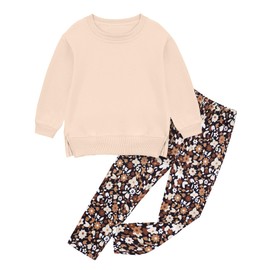 oklady Toddler Girl Clothes Long Sleeve Sweatshirts and Floral Pants Slit Design Kids Clothes 3-4T