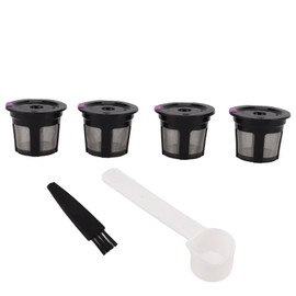 4pcs Reusable Coffee Pods Eco Friendly Reusable Coffee Filter Refillable Coffee Filters with Brush White Spoon