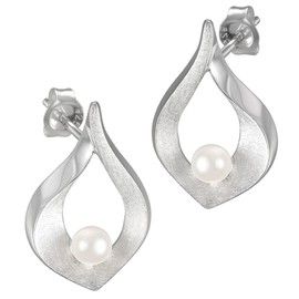 Vinani OFMP Women's Stud Earrings Oval Pearl Brushed/Shiny 925 Sterling Silver
