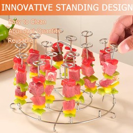 Ouliget Vertical Kebab Skewer Stand,Stainless Steel Removable Hanging Oven Skewers Rack,Vertical Skewer for Fruit & Meat,Air Fryer BBQ Accessories,12 Skewers