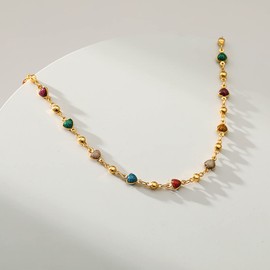 Heart Choker Necklace for Women 18k Gold Plated Adjustable Colorful Gold Heart Necklace for Girls