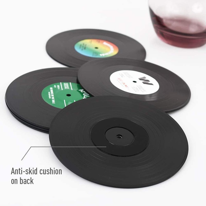 6Pcs Vinyl Record Cup Mat Retro Vinyl Drink Coasters,Record Coasters