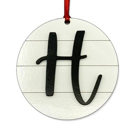 Farmhouse Monogram Ornament - Wood Shiplap Initial Christmas Ornament - Letter H