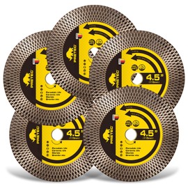 PRETEC Diamond Blades, 4-1/2" Super Thin Tile Blade for Angle Grinder, 4.5" Diamond Saw Blades, Ceramic Blades for Cutting Porcelain, Granite, Marble, 7/8"-5/8" Arbor-5PCS