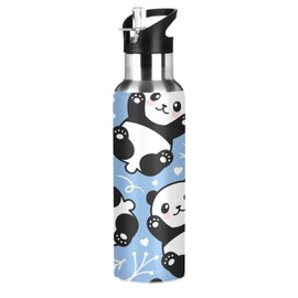 KEEPREAL 22 OZ Cute Cartoon Panda Water Bottle with Straw - BPA Free Leakproof Stainless Steel Water Bottle for Women Men Water Jug for Fitness Gym Outdoor Sport