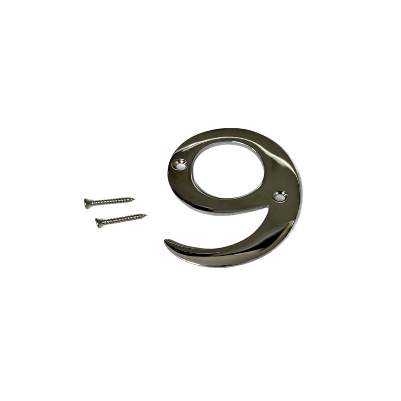 3 Inch Polished Chrome Screw-On Number 9 – Door Numeral