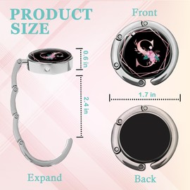 KANGYUSO Pink Initial Foldable Purse Hook, Flower Letter Handbag Hanger, Women's Bag Hanger Hook, Round Purse Table Hook, Funny Desk Hook Gift for Family Colleague Friend Office Worker (Flower S)