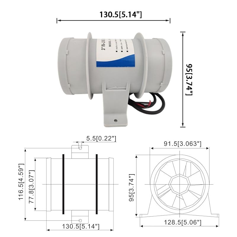 ISURE MARINE 3 inch Inline Blower,12V Silent Blower Marine Bilge