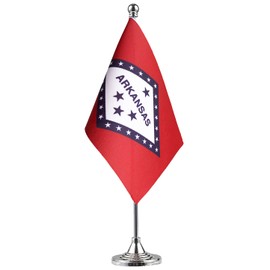 GentleGirl.USA Arkansas State Flag Arkansas AR Flag, Small Mini Arkansas State Flag Desk Flag Stick Office Table Flag on Stand Base,Festival Events Celebration Decoration,Desk Home Decoration