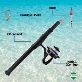 ADEPTNA Extendable Fishing Rod with Float & Hooks - 160cm Telescopic Rod for Beginners and Professionals, Ideal for Freshwater and Saltwater Fishing