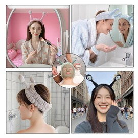 HoosaiyWoo Spa Headband and Wristband Set for Face Washing Makeup Skincare Soft Coral Fleece Cute Wrist Bands Headbands for Women,S4