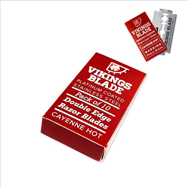 Double Edge Safety Razor Blades, Swedish Steel, 10 Count, by VIKINGS BLADE, Platinum Coated Replacement Razor Blade & Refills, Eco Friendly, Smooth, Close, Clean Shaving Blades, Semi-Aggressive & Safe