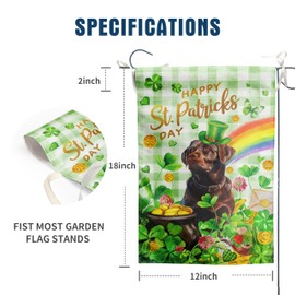 Chocolate Lab St Patricks Day Garden Flag Labrador Dog St Patrick's Day Yard Flags for Outside 12x18 Double Sided Buffalo Plaid Shamrock Flag Small Outdoor Rainbow St Patrick's Decor