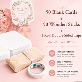 LJLGSZY 50 Set DIY Blank Wedding Fans Kit with Cardstock and Fan Sticks