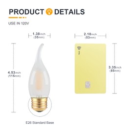 25W Equivalent Frosted E26 LED Chandelier Light Bulbs- CA10 Flame Tip Candle Light Bulbs Dimmable- 2700K Soft Warm White- 2W Candelabra E26 LED Bulb for Wall Sconces, Ceiling Fan, Pendant- 8 Count