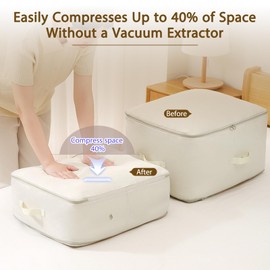 4 Pack Ultra Space Saving Self Compression Organizer Comforter Storage Bag with Zipper Washable Compression Storage Bags with 4 Labels for Bedding Clothes Blankets Pillows Duvet Comforters - L Beige