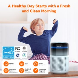 AIRROMI Air Purifier for Bedroom with HEPA Filter, Covers Upto 549 Ft², Quiet 360° intake Air Cleaner for pet hair,allergies,Dust,Smoke A2005 Blue