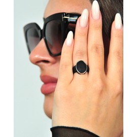 Rinfit Silicone Wedding Bands for Women - Rubber Wedding Band - Oversized Oval - Black/Metal Silver, Size 9