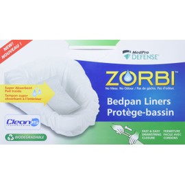 Zorbi Biodegradable Commode and Bedpan Liner Bags with Super Absorbent Pads, White, 20 Count