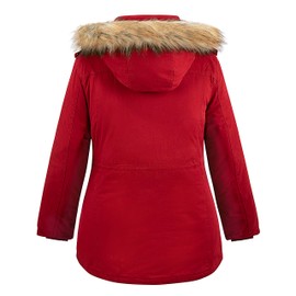 Soularge Women's Winter Plus Size Sherpa Lined Hooded Parka Jacket(Red, 4X)
