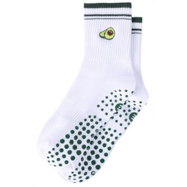 EUDOLAH Cute Yoga Socks for Women Pilates Barre Breathable Non-Slip Crew Grip Sock With Stripes Anti-friction Athletic Socks 1 pack Avocado