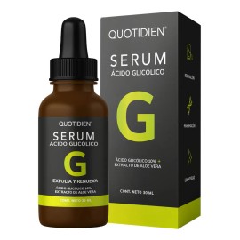 Serum Acido Glicolico 10% Quotidien + Aloe Vera + Glicerina Skin Care | Suero Exfoliación Efectiva | Skincare Antienvejecimiento | Líneas De Expresión - Acne - Antioxidante - Antimanchas - 30ml