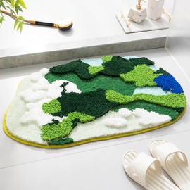 LEVINIS Green Moss Bath Mats, Cute Funny Bathroom Décor Indoor Doormat Soft Non Slip Washable Bathroom Rugs for Shower, Tub, Bedroom 31"×20"