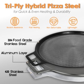 16" Laser-etched Nonstick Pizza Steel, 3-Layer Hybrid Steel Pizza Pan