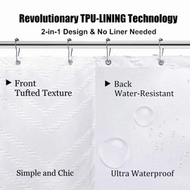 White Boho Fabric Shower Curtain 72 x 72 Inches, Modern Shabby Chic Textured Tufted Chevron Striped Minimalist Cloth Bathroom Shower Curtain