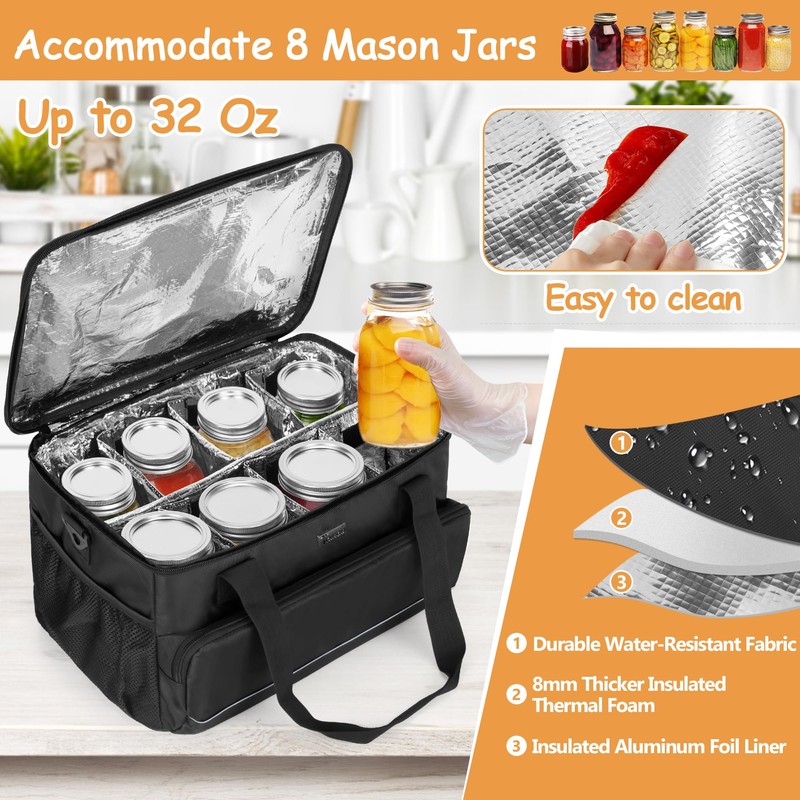 Trunab Mason Jar Storage Bag Insulated 8 Canning Organizer, with
