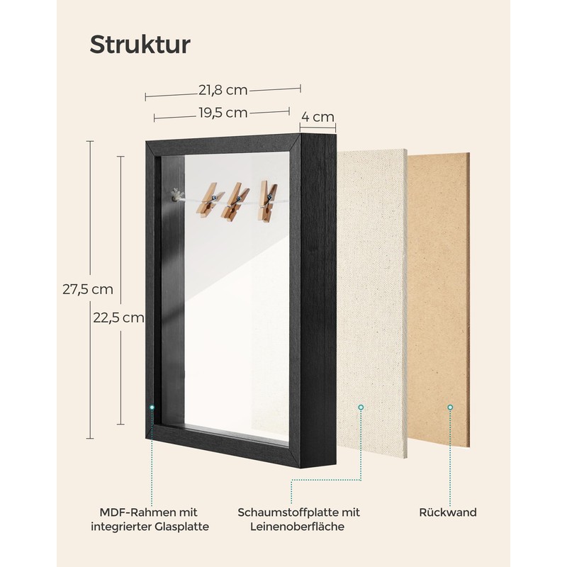 SONGMICS RPF007B02 3D Photo Frame for Filling, Photo Frame with