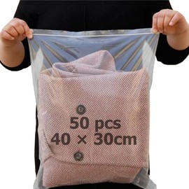 DITK-U 50Pcs Reusable Ziplock Bags Travel Clothes Storage Bags Clear Clothes Bags Clear Seal Bags Waterproof Luggage Organiser for Clothes, Shoes, Cosmetics 30 x 40 cm （without Hole）