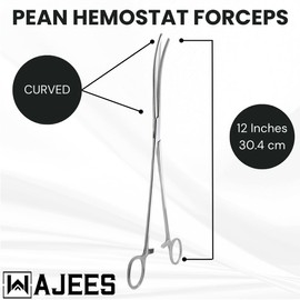 WAJEES Pean Hemostat Forceps 12" Curved Forceps Tweezers, Fishing Forceps Locking Long Forceps Stainless Steel Clamps, Surgical Clamps Hemostats for Nurses, Fishing Curved Hemostats