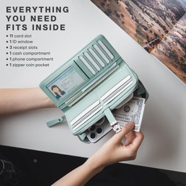 Vulkitty PU Leather Purses for Women, Long Ladies Purse with RFID Protection, Phone Pocket, Pretty Soft Large Women's Wallet with Coin Zipper, Multiple Card Slots and Holders, Clutch Wallet for Women